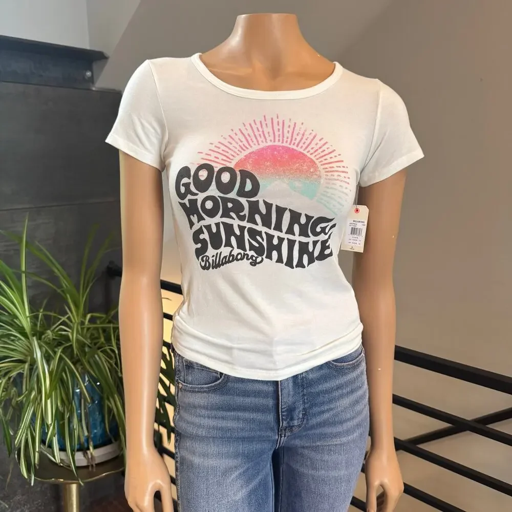 NWT Billabong Girls Good Morning Sunshine Graphic Tee Size L 14/16 Cool Whip
